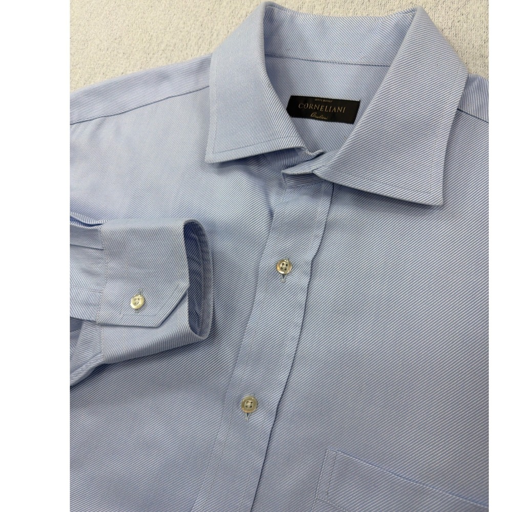 Corneliani Mens Light Blue Cotton Dress Shirt Made in Italy Size 16.5 42 note